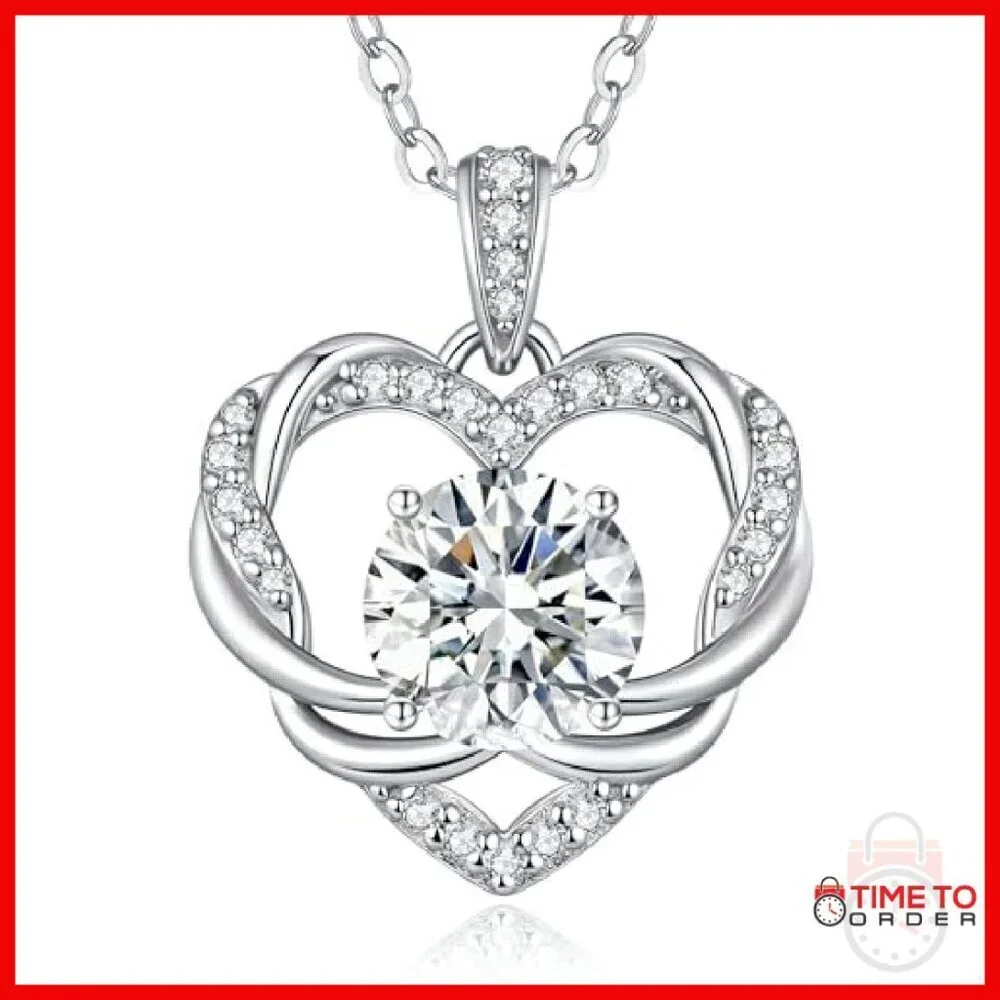 2 Carat Moissanite Heart Necklace Sterling Silver Adjustable Chain